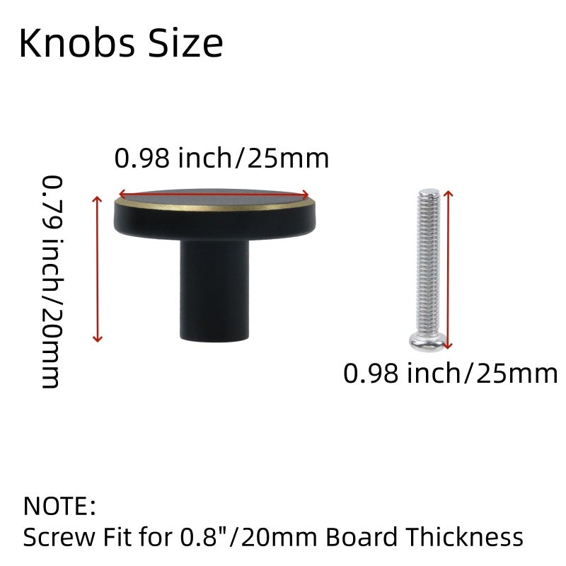 Mcredy 1 Inch Black and Gold Cabinet Knobs Pulls 2 Pcs Solid Brass Modern Round Drawer Cabinet Handles with Screw for Kitchen Office Dresser Wardrobe - Image 4